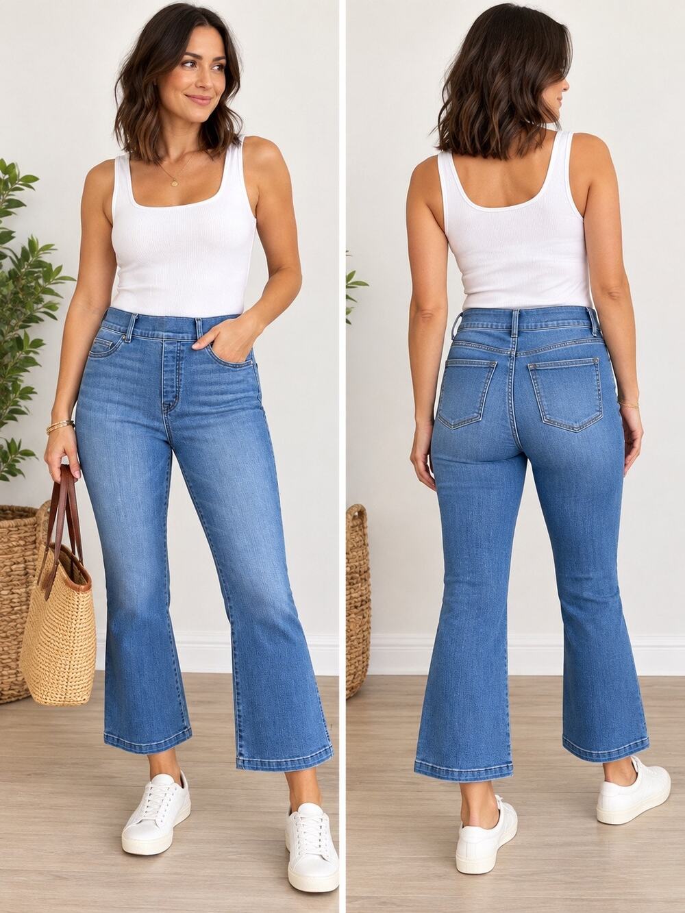SPANX Vintage Indigo Cropped Flare Jeans Women’s Size Large High Rise Pull On